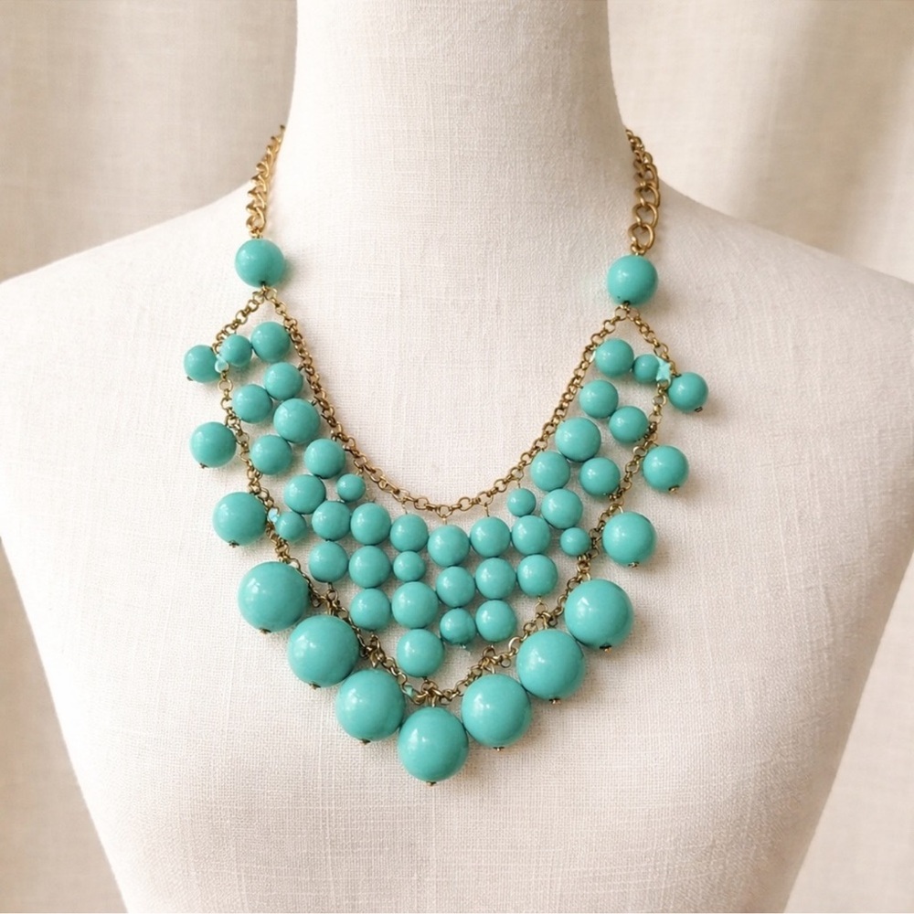Turquoise Bubble Bib Statement Necklace - Vintage NY